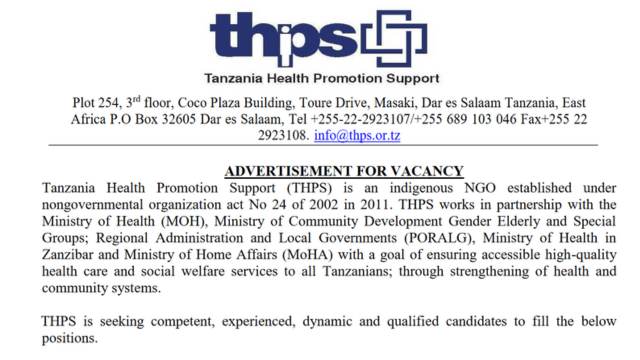 5 Vacancies Open at THPS Tanzania